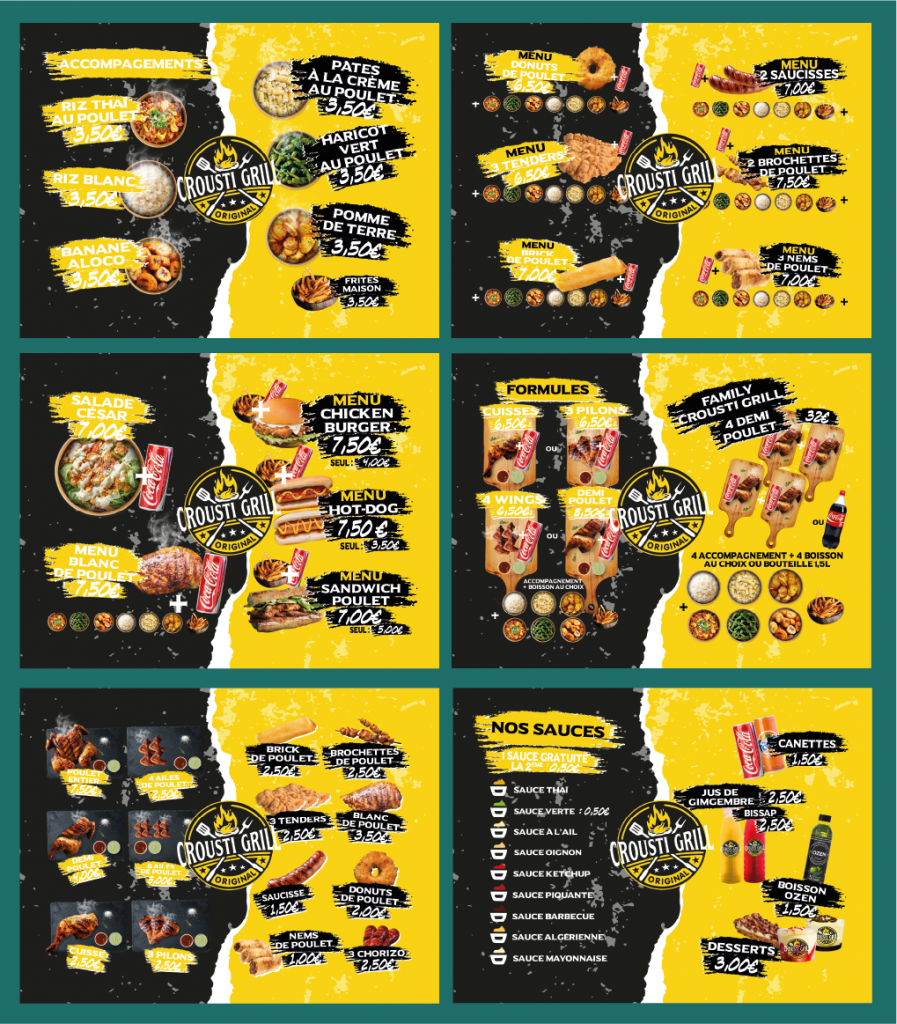 6 visuels réalisé pour le restaurent crousti grill